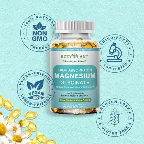 Magnesium Glycinat 500mg Weichkapseln – Hochabsorbierendes Magnesiumpräparat für Muskeln, Herz, Schlaf & Knochen, Stressabbau, Nervengesundheit & Stoffwechsel, Nicht-GVO, 2-Monatsvorrat