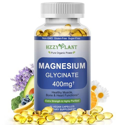 Magnesiumglycinat Weichkapseln – Hochabsorbierendes Magnesiumbisglycinat 400 mg für Muskeln, Herz, Schlaf & Knochen – Vegan, Nicht-GVO, 2 Monate Vorrat