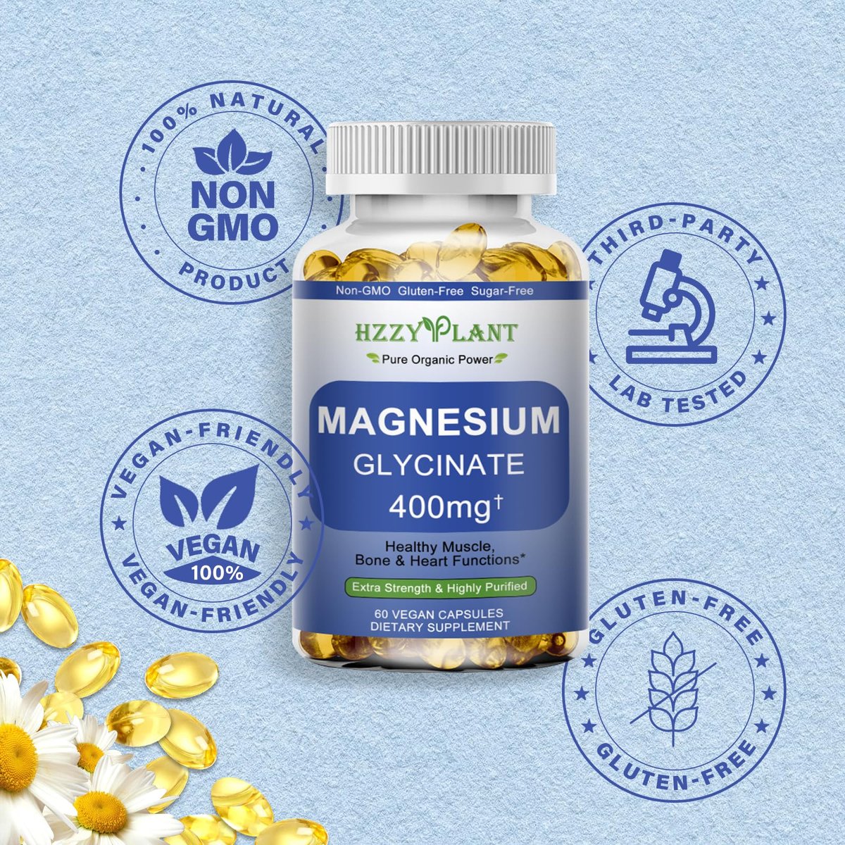 Magnesiumglycinat Weichkapseln – Hochabsorbierendes Magnesiumbisglycinat 400 mg für Muskeln, Herz, Schlaf & Knochen – Vegan, Nicht-GVO, 2 Monate Vorrat