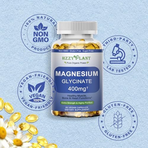 Magnesiumglycinat Weichkapseln – Hochabsorbierendes Magnesiumbisglycinat 400 mg für Muskeln, Herz, Schlaf & Knochen – Vegan, Nicht-GVO, 2 Monate Vorrat