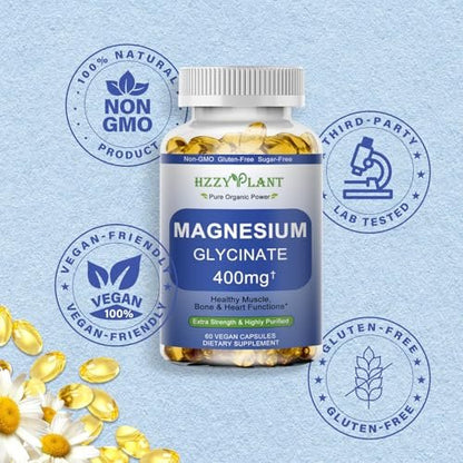 Magnesiumglycinat Weichkapseln – Hochabsorbierendes Magnesiumbisglycinat 400 mg für Muskeln, Herz, Schlaf & Knochen – Vegan, Nicht-GVO, 2 Monate Vorrat