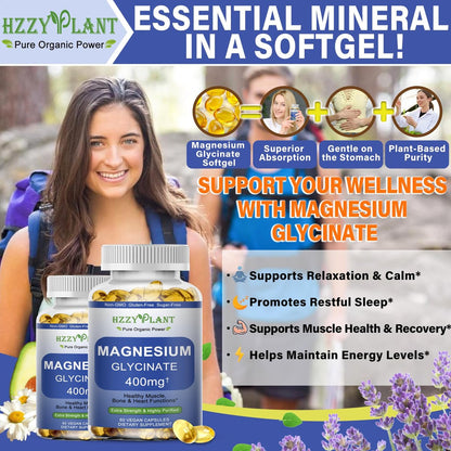 Magnesiumglycinat Weichkapseln – Hochabsorbierendes Magnesiumbisglycinat 400 mg für Muskeln, Herz, Schlaf & Knochen – Vegan, Nicht-GVO, 2 Monate Vorrat