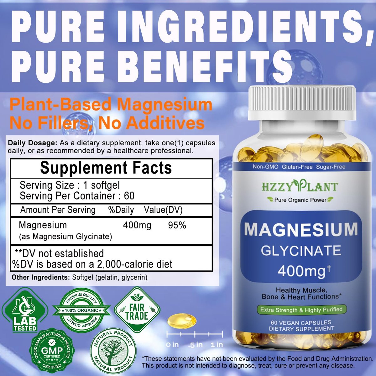 Magnesiumglycinat Weichkapseln – Hochabsorbierendes Magnesiumbisglycinat 400 mg für Muskeln, Herz, Schlaf & Knochen – Vegan, Nicht-GVO, 2 Monate Vorrat