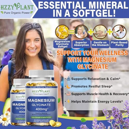 Magnesiumglycinat Weichkapseln – Hochabsorbierendes Magnesiumbisglycinat 400 mg für Muskeln, Herz, Schlaf & Knochen – Vegan, Nicht-GVO, 2 Monate Vorrat