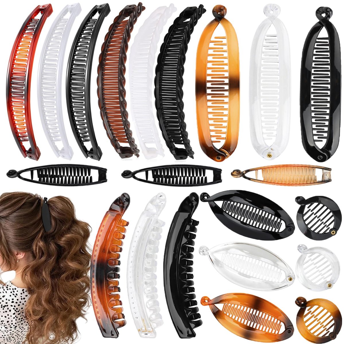 Starker Halt für Workouts & dickes Haar: 21-teilige Bananen-Haarklammern für Frauen – 7 Styles Volumizing Claw Clips von Hapdoo, sicherer Halt für alle Haartypen