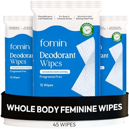 FOMIN Acidifizierte Deodorant-Tücher für Frauen - 45 Stück - Duftfrei – Hypoallergen, pH-ausgeglichene Ganzkörpertücher - Plastikfrei, Peeling & fortschrittliche Geruchskontrolle für Achseln und Körper