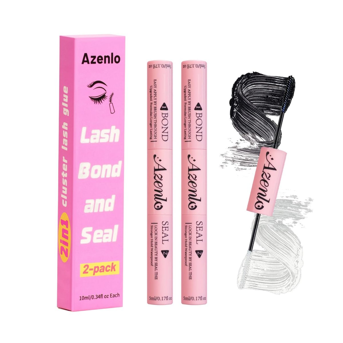 Azenlo 2er-Pack Cluster Lash Bond & Seal Glue – Doppelendiger Wimpernkleber für Wimpernverlängerungen, wasserfest, latexfrei, starker Halt, ganztägiger Tragekomfort & müheloses Auftragen für DIY Wimpernclustern