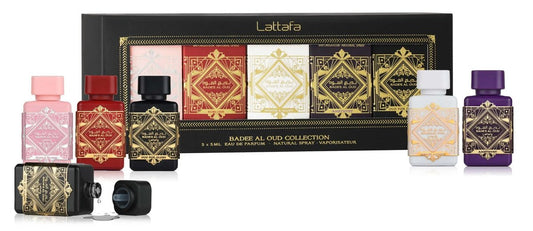 Lattafa Bade'e Al Oud Collection – 5 × 5 ml Eau de Parfum Geschenkset für Unisex (Honor & Glory + Sublime + Amethyst + Oud for Glory + Noble Blush)