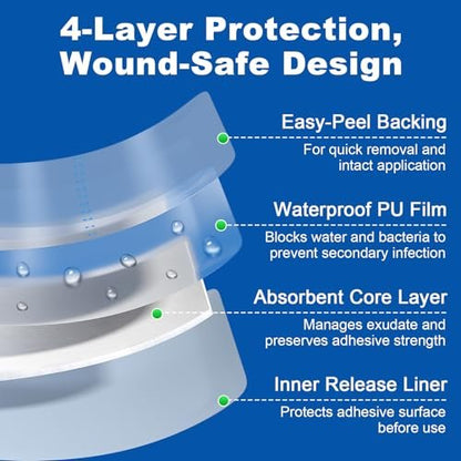 Dimora Transparente wasserdichte Wundauflage mit Polster, großes klares Klebeband für die Wundversorgung, selbstklebende postoperative Abdeckung, für IV-Schutz, Tattoo-Nachsorge, Duschschutz 4x8 Zoll, 10er-Pack