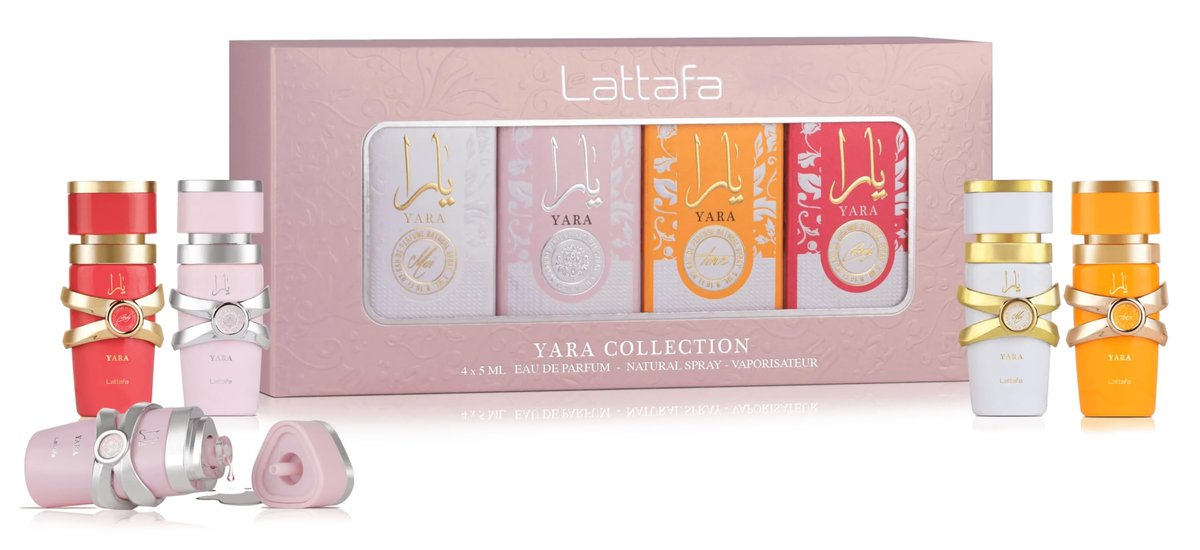 Lattafa Yara Kollektion – 4 × 5 ml Eau de Parfum Geschenkset für Damen (Yara + Yara Moi + Yara Tous + Yara Candy)