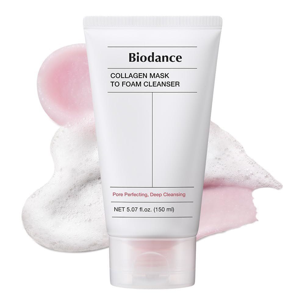 BIODANCE Collagen Mask To Foam Cleanser, 2-in-1 Porenpflege und feuchtigkeitsspendender Reinigungsschaum für empfindliche Haut, sanfte Gesichtsreinigung, koreanische Hautpflege, 150 ml