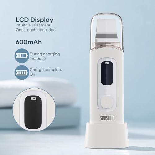 SEESOON Gesichtsreinigungsbürste Peeling, Skin Scrubber Gesichtsspatel, 4 Modi Mitesserentferner für die Tiefenreinigung mit LCD-Display, IPX7 wasserdicht - Weiß