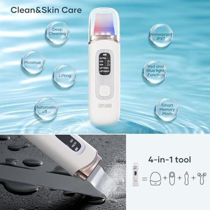 SEESOON Gesichtsreinigungsbürste Peeling, Skin Scrubber Gesichtsspatel, 4 Modi Mitesserentferner für die Tiefenreinigung mit LCD-Display, IPX7 wasserdicht - Weiß