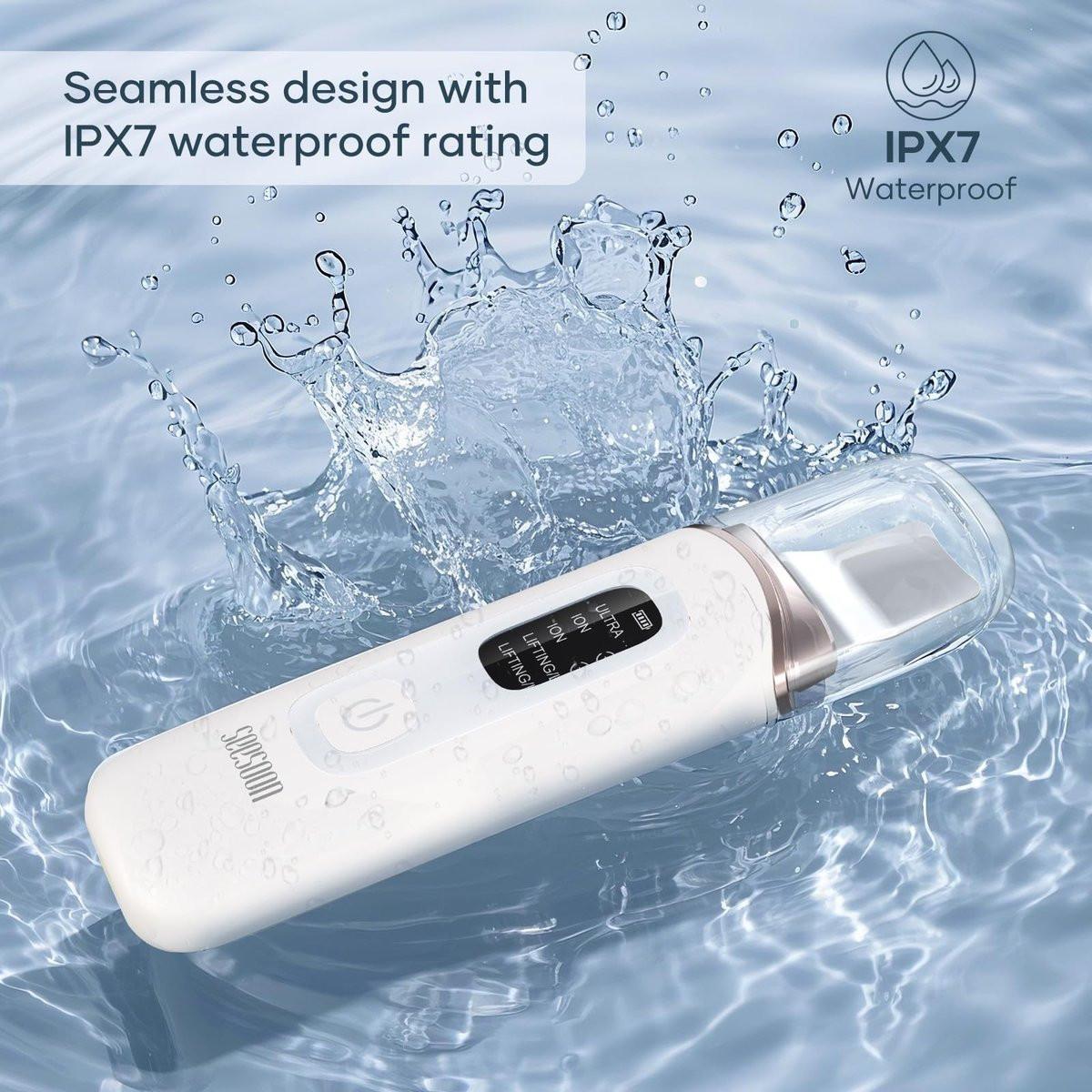 SEESOON Gesichtsreinigungsbürste Peeling, Skin Scrubber Gesichtsspatel, 4 Modi Mitesserentferner für die Tiefenreinigung mit LCD-Display, IPX7 wasserdicht - Weiß