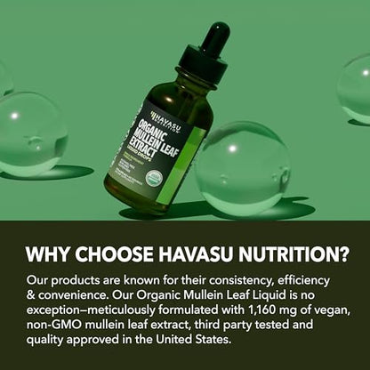 HAVASU NUTRITION Bio Königskerzen-Tropfen für die Lunge – USDA Bio Königskerzenblattextrakt – Unterstützung der Atemwegsgesundheit – 2 Fl Oz – Vegan, ohne Gentechnik und alkoholfrei – Kräutertinktur – 2-Monats-Vorrat