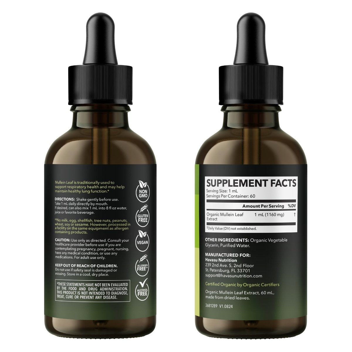 HAVASU NUTRITION Bio Königskerzen-Tropfen für die Lunge – USDA Bio Königskerzenblattextrakt – Unterstützung der Atemwegsgesundheit – 2 Fl Oz – Vegan, ohne Gentechnik und alkoholfrei – Kräutertinktur – 2-Monats-Vorrat