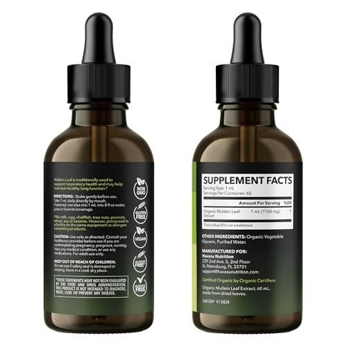 HAVASU NUTRITION Bio Königskerzen-Tropfen für die Lunge – USDA Bio Königskerzenblattextrakt – Unterstützung der Atemwegsgesundheit – 2 Fl Oz – Vegan, ohne Gentechnik und alkoholfrei – Kräutertinktur – 2-Monats-Vorrat