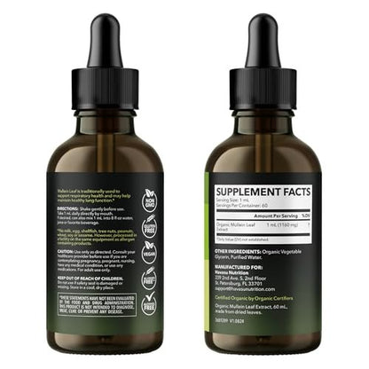 HAVASU NUTRITION Bio Königskerzen-Tropfen für die Lunge – USDA Bio Königskerzenblattextrakt – Unterstützung der Atemwegsgesundheit – 2 Fl Oz – Vegan, ohne Gentechnik und alkoholfrei – Kräutertinktur – 2-Monats-Vorrat