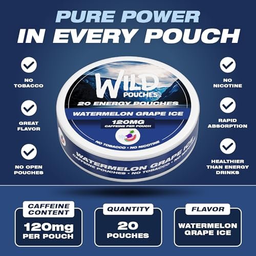 Wild 120mg Koffein-Pouches Nikotinfrei Wassermelone Traube Eis – 20 Energy Pouches – Koffein-Pouch