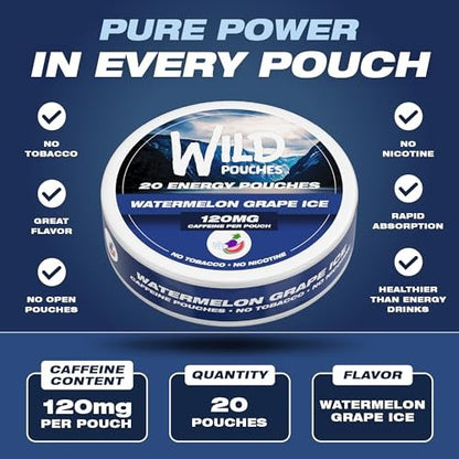 Wild 120mg Koffein-Pouches Nikotinfrei Wassermelone Traube Eis – 20 Energy Pouches – Koffein-Pouch