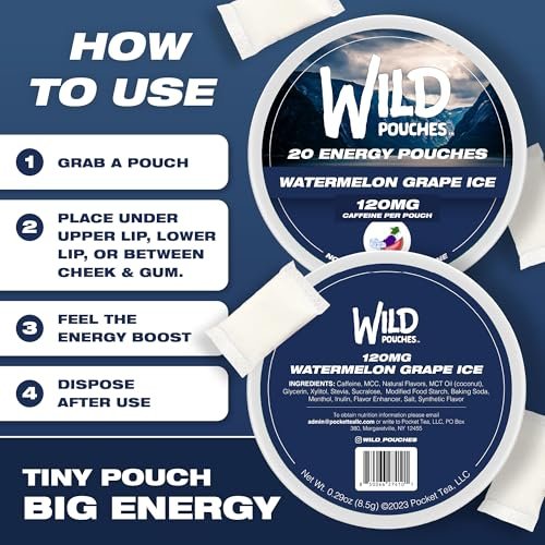Wild 120mg Koffein-Pouches Nikotinfrei Wassermelone Traube Eis – 20 Energy Pouches – Koffein-Pouch