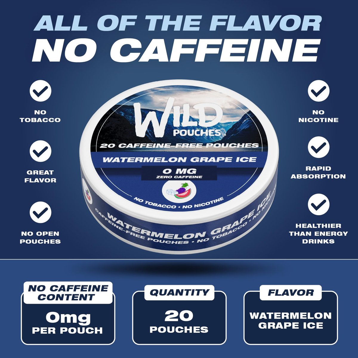 Wild 0mg Nikotinfreie Beutel ohne Koffein Wassermelone Traube Eis – 20 koffeinfreie Beutel