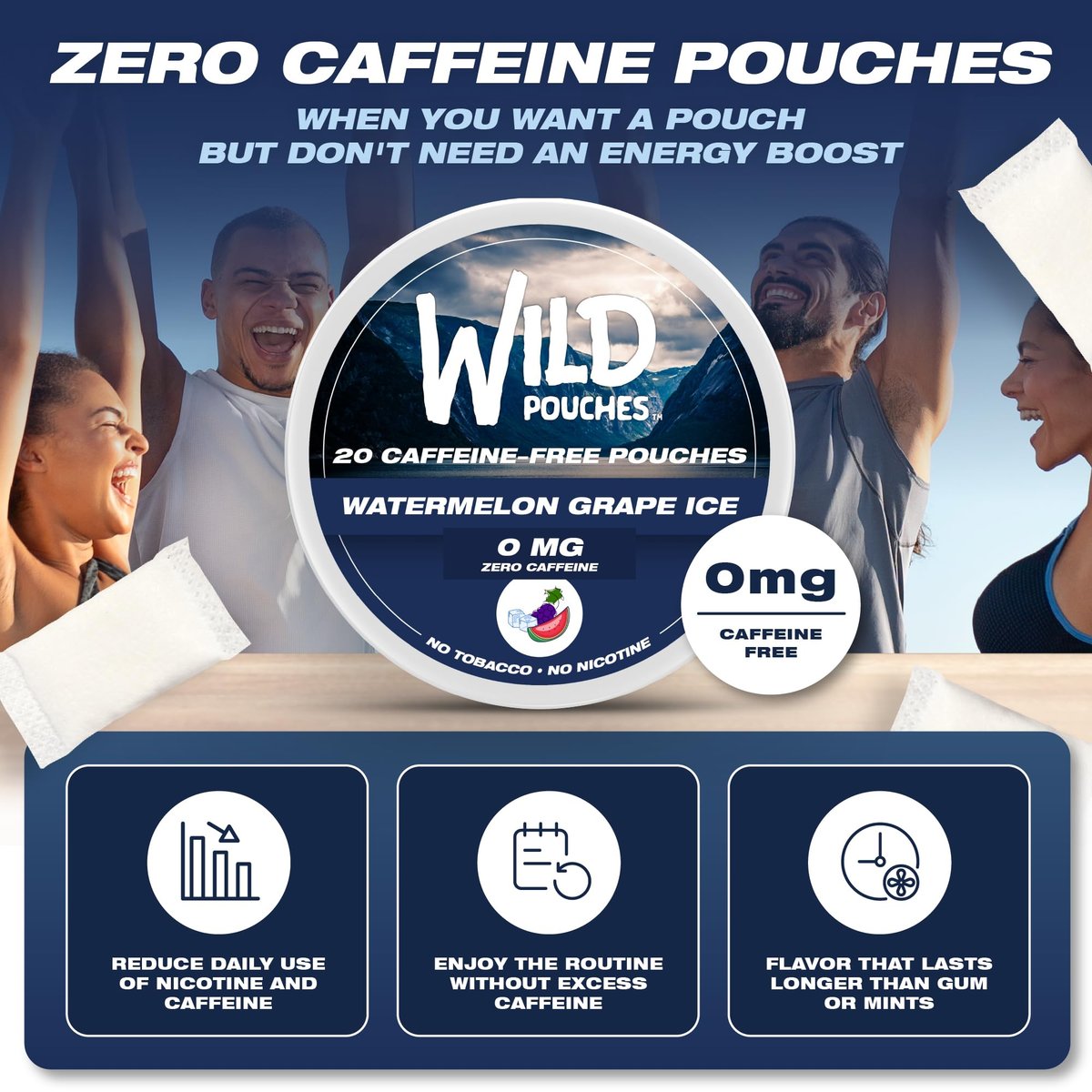 Wild 0mg Nikotinfreie Beutel ohne Koffein Wassermelone Traube Eis – 20 koffeinfreie Beutel