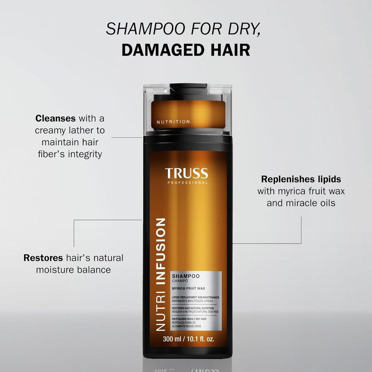 TRUSS Nutri Infusion Haarshampoo für Frauen - Reinigendes Shampoo für trockenes, geschädigtes Haar - Stellt das natürliche Feuchtigkeitsgleichgewicht mit Myrica-Fruchtwachs und Wunderölen wieder her (300 ml)