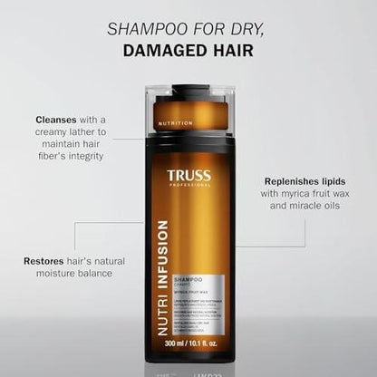 TRUSS Nutri Infusion Haarshampoo für Frauen - Reinigendes Shampoo für trockenes, geschädigtes Haar - Stellt das natürliche Feuchtigkeitsgleichgewicht mit Myrica-Fruchtwachs und Wunderölen wieder her (300 ml)
