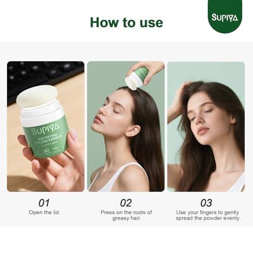 SUPIYA Trockenshampoo-Puder – Mattierendes Volumenprodukt für Männer & Frauen, absorbiert sofort überschüssiges Öl und verleiht Volumen, nicht klebend und einfach anzuwenden (Puder)