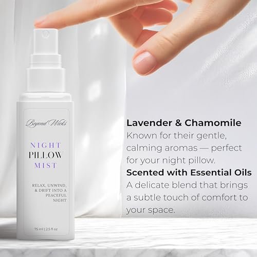 Kissenspray – Lavendel Kamille Schlafspray mit ätherischen Ölen – Entspannender Aromatherapie-Nebel für Kissen, Bettwäsche und Textilien – Nachtkissennebel – 75 ml (2,5 fl oz) von Beyond Wicks