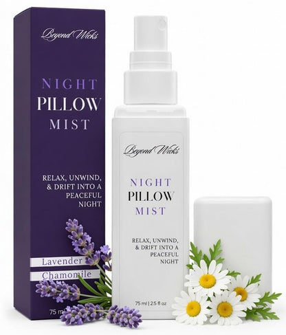 Kissenspray – Lavendel Kamille Schlafspray mit ätherischen Ölen – Entspannender Aromatherapie-Nebel für Kissen, Bettwäsche und Textilien – Nachtkissennebel – 75 ml (2,5 fl oz) von Beyond Wicks