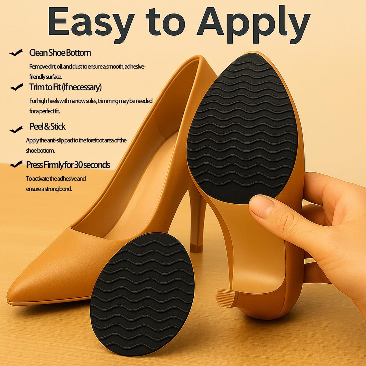 Rutschfeste Schuhpads – 3" × 4,3" Anti-Rutsch-Sohlenschutz für Lederschuhe & Ledersohlen – Selbstklebende Griffflächen (Schwarz, 3 Paare)