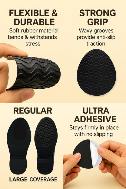 Rutschfeste Schuhpads – 3" × 4,3" Anti-Rutsch-Sohlenschutz für Lederschuhe & Ledersohlen – Selbstklebende Griffflächen (Schwarz, 3 Paare)
