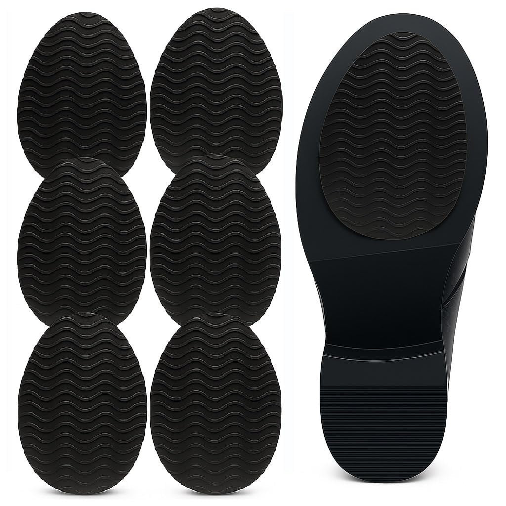 Rutschfeste Schuhpads – 3" × 4,3" Anti-Rutsch-Sohlenschutz für Lederschuhe & Ledersohlen – Selbstklebende Griffflächen (Schwarz, 3 Paare)