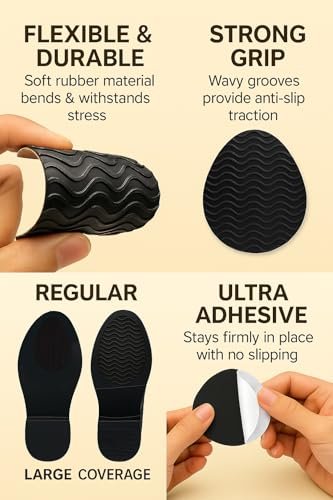 Rutschfeste Schuhpads – 3" × 4,3" Anti-Rutsch-Sohlenschutz für Lederschuhe & Ledersohlen – Selbstklebende Griffflächen (Schwarz, 3 Paare)