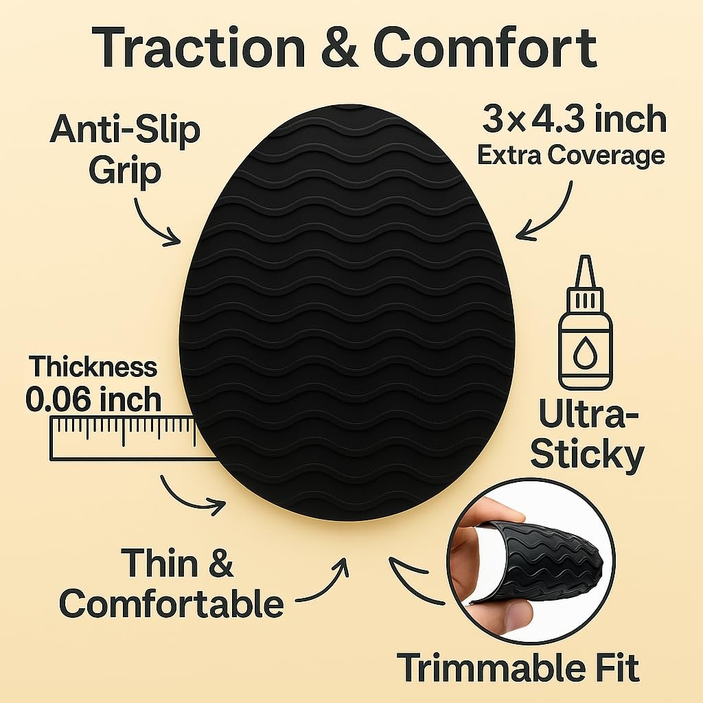 Rutschfeste Schuhpads – 3" × 4,3" Anti-Rutsch-Sohlenschutz für Lederschuhe & Ledersohlen – Selbstklebende Griffflächen (Schwarz, 3 Paare)