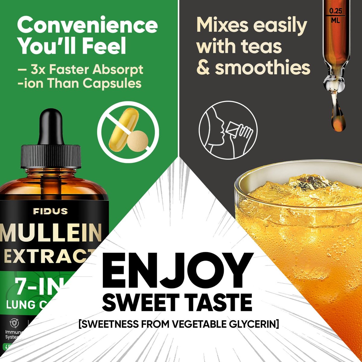 Fidus Mullein-Tropfen für die Lunge, 120 Portionen - Mulleinblatt mit 7 Kräutern: Echinacea, Oregano, Ingwer, Holunderbeere, Eibischwurzel & Thymian - Lungendetox für Raucher - Unterstützung für Atemwege, Immunsystem & Lymphdrainage