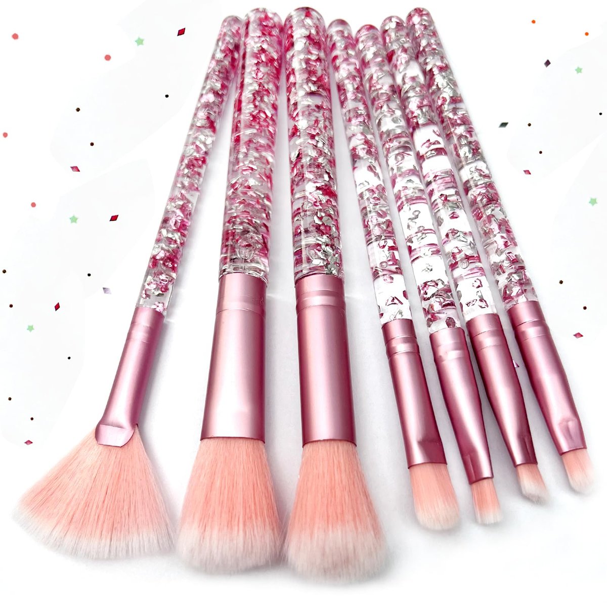 Zoolinn 7-teiliges Pinkes Einhorn Make-up-Pinselset – Glitzernde Pinsel für Rouge, Lippen, Foundation, Augenbrauen, Puder, Lidschatten und Fächerpinsel – Kreatives Geschenk