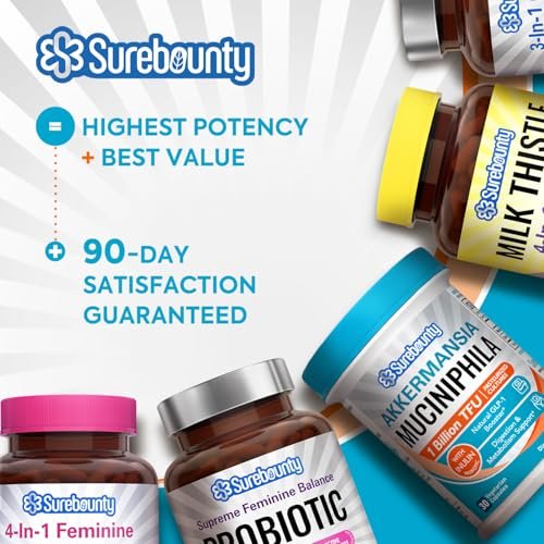 Surebounty Akkermansia Probiotikum GLP-1, 1 Milliarde TFU, Akkermansia Muciniphila mit Präbiotikum Inulin, für Männer & Frauen, Vegan, Nicht-GVO, 30 Kapseln
