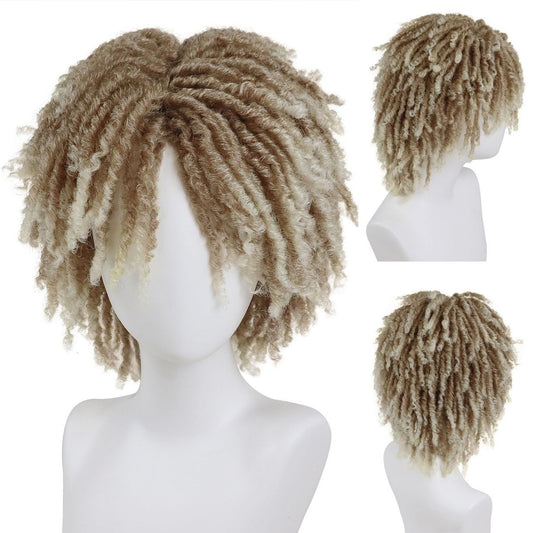GNIMEGIL Herren Dreadlock Perücke Ombre Blond Curly Männer Fake Dreads Kurze geflochtene Perücke mit Pony Realistische Twist Rasta Perücke Halloween Kostüm Rocker Cosplay