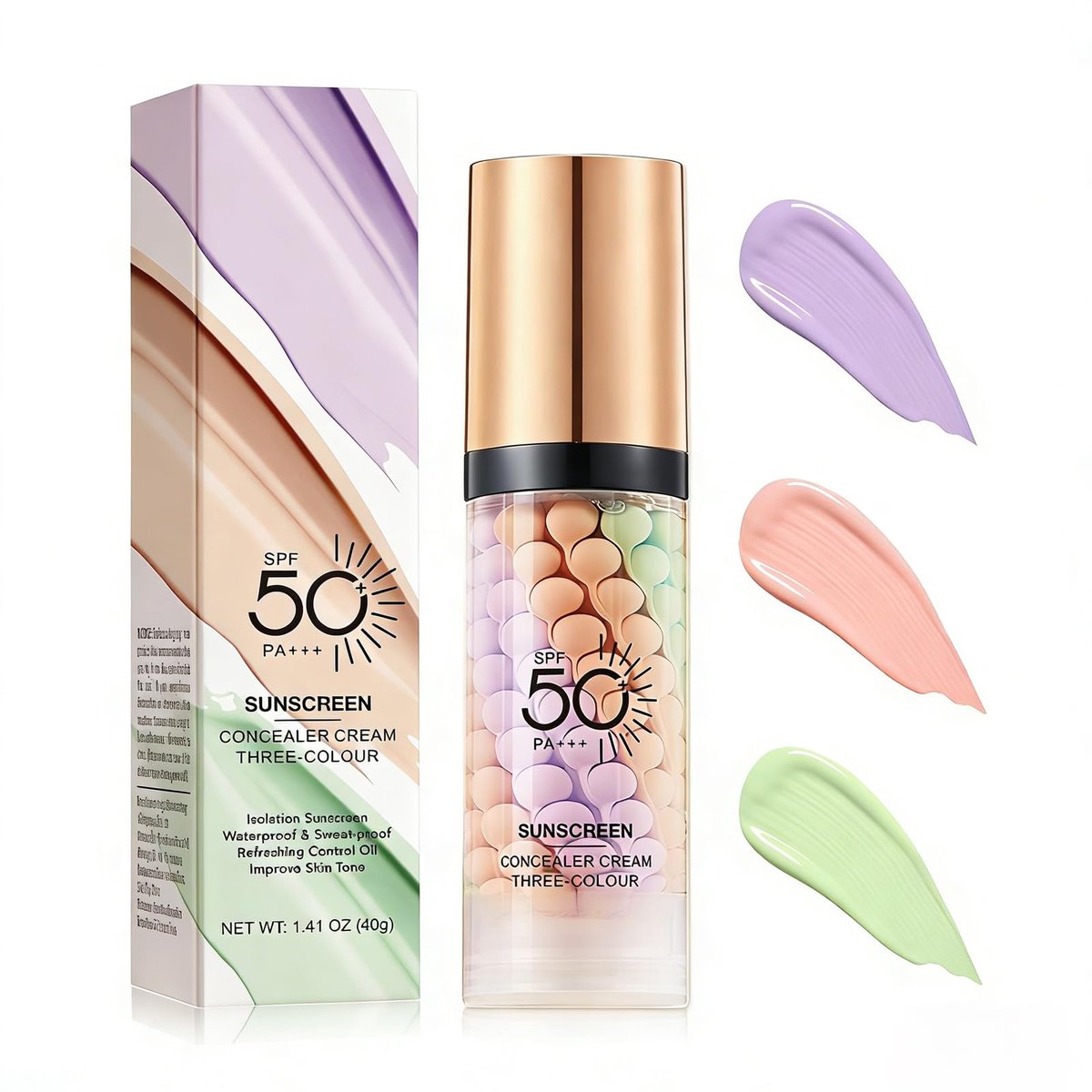 3-in-1 Primer für das Gesicht vor dem Make-up, SPF 50 PA+++, Sonnenschutz-Isolationscreme, One-Step-Farbkorrektur-Primer, verschmilzt mit dem Hautbild, ölkontrollierend & feuchtigkeitsspendend, Hauttonkorrektur, strahlende Haut