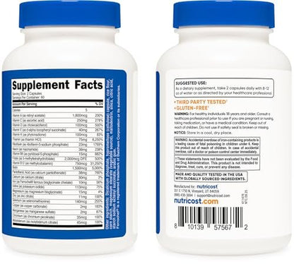 Nutricost Methylierte Multivitamin Kapseln – 120 Kapseln, 60 Portionen, 23 Vitamine & Mineralien pro Portion