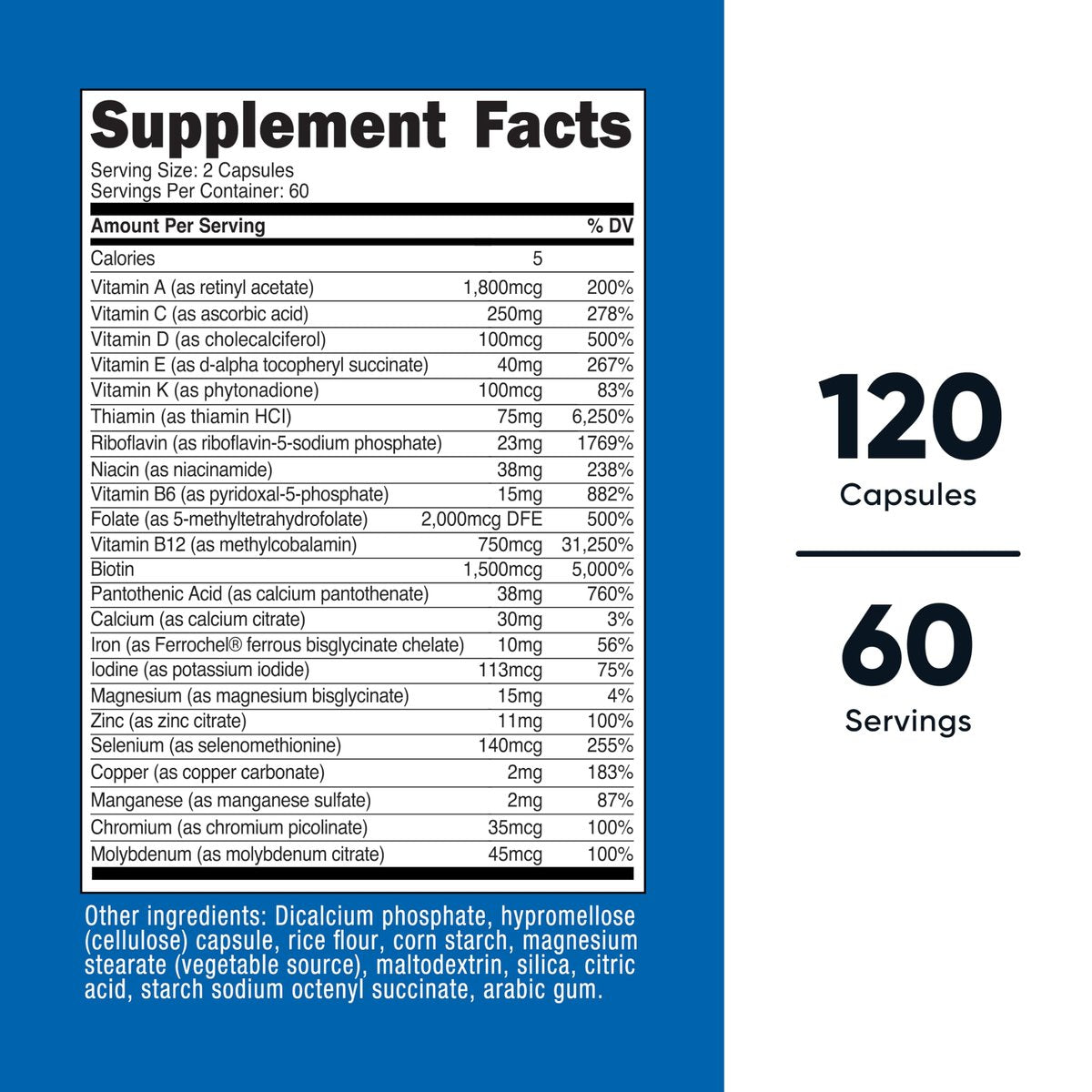 Nutricost Methylierte Multivitamin Kapseln – 120 Kapseln, 60 Portionen, 23 Vitamine & Mineralien pro Portion