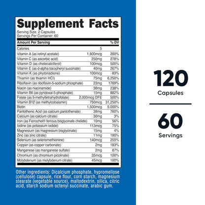 Nutricost Methylierte Multivitamin Kapseln – 120 Kapseln, 60 Portionen, 23 Vitamine & Mineralien pro Portion