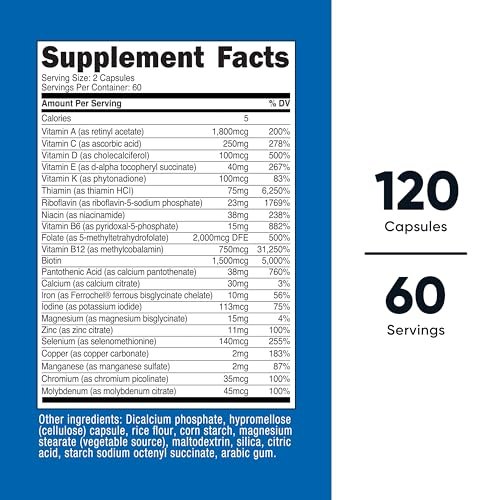 Nutricost Methylierte Multivitamin Kapseln – 120 Kapseln, 60 Portionen, 23 Vitamine & Mineralien pro Portion