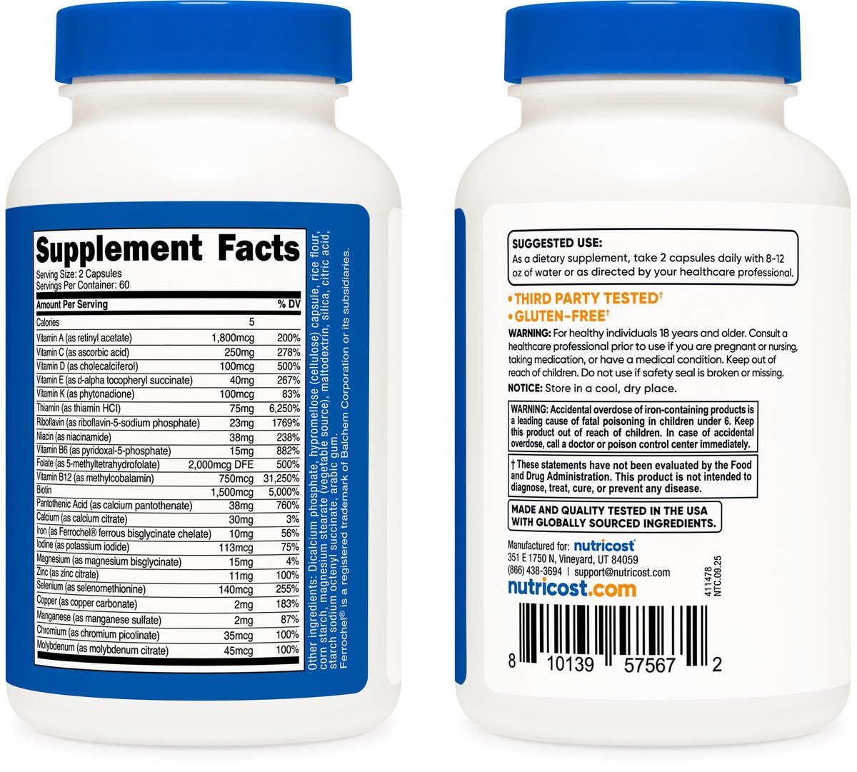 Nutricost Methylierte Multivitamin Kapseln – 120 Kapseln, 60 Portionen, 23 Vitamine & Mineralien pro Portion
