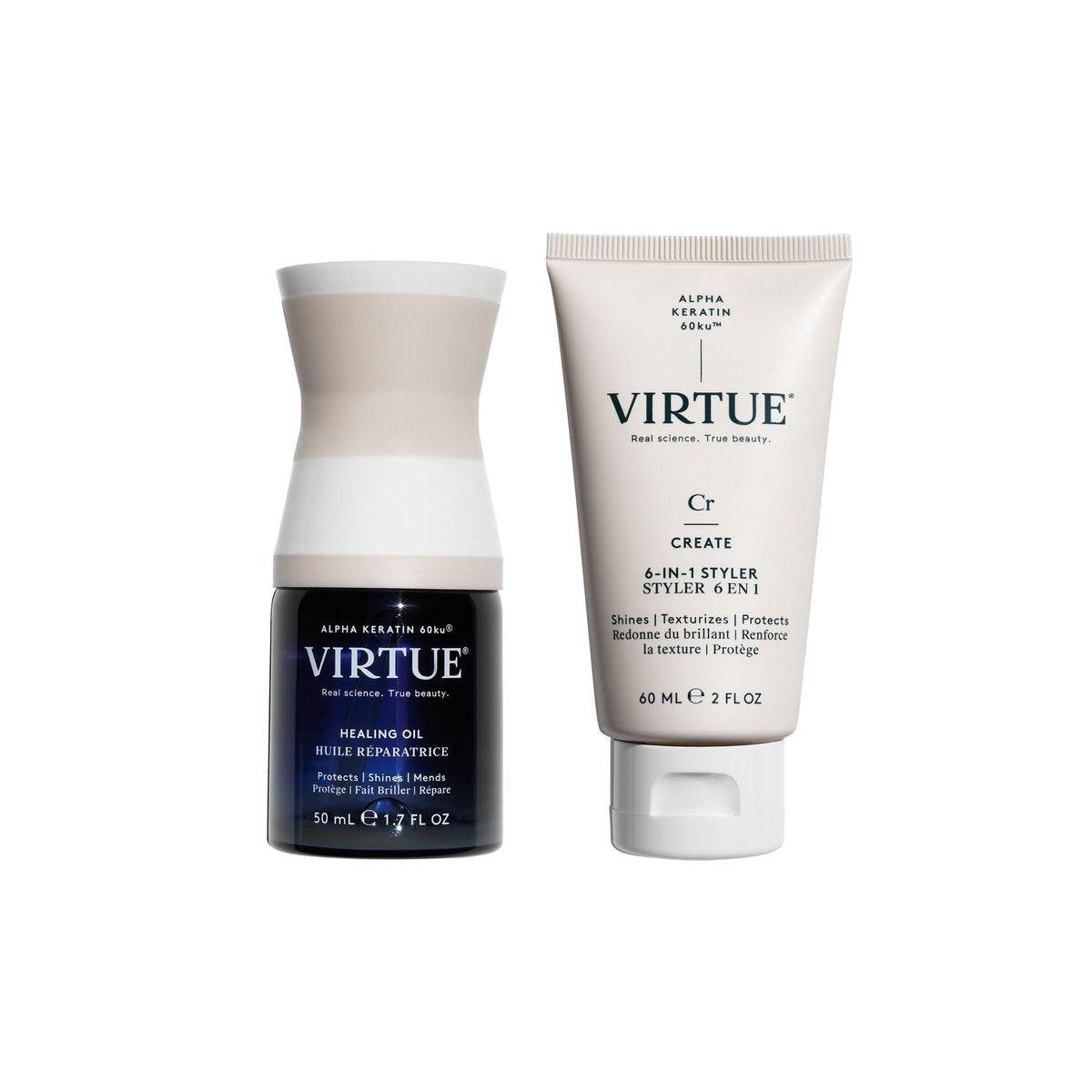 VIRTUE Healing Hair Oil & 6-in-1 Styling Cream Bundle – Reparatur, Schutz und Styling für alle Haartypen