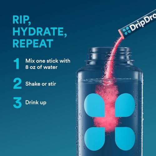DripDrop Hydration Packets – Sunburst Variety Pack – Elektrolyt-Pulver für Getränke – Zitrone-Limette, Erdbeere, Pfirsich, Schwarzkirsche – 16 Portionsbeutel