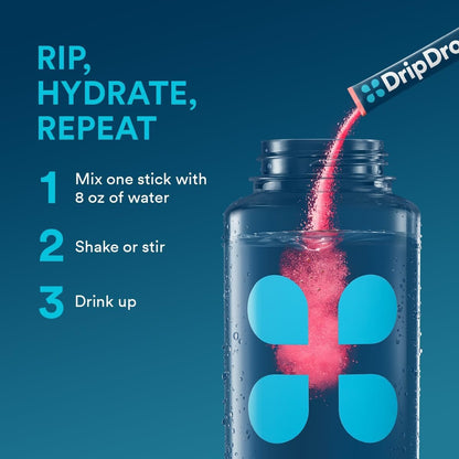 DripDrop Hydration Packets – Sunburst Variety Pack – Elektrolyt-Pulver für Getränke – Zitrone-Limette, Erdbeere, Pfirsich, Schwarzkirsche – 16 Portionsbeutel